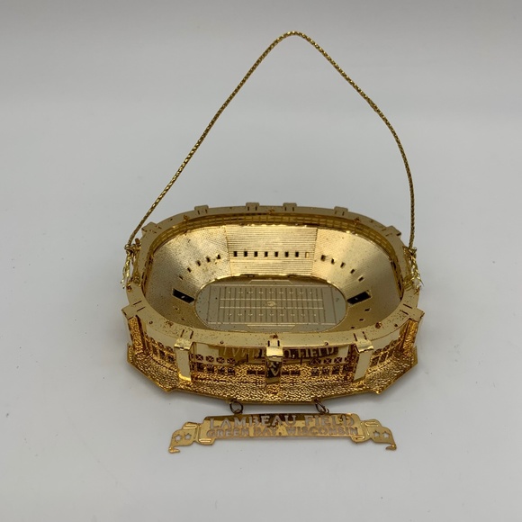 NFL Holiday Vintage Green Bay Packers Lambeau Field Wisconsin Gold Tone Christmas Ornament